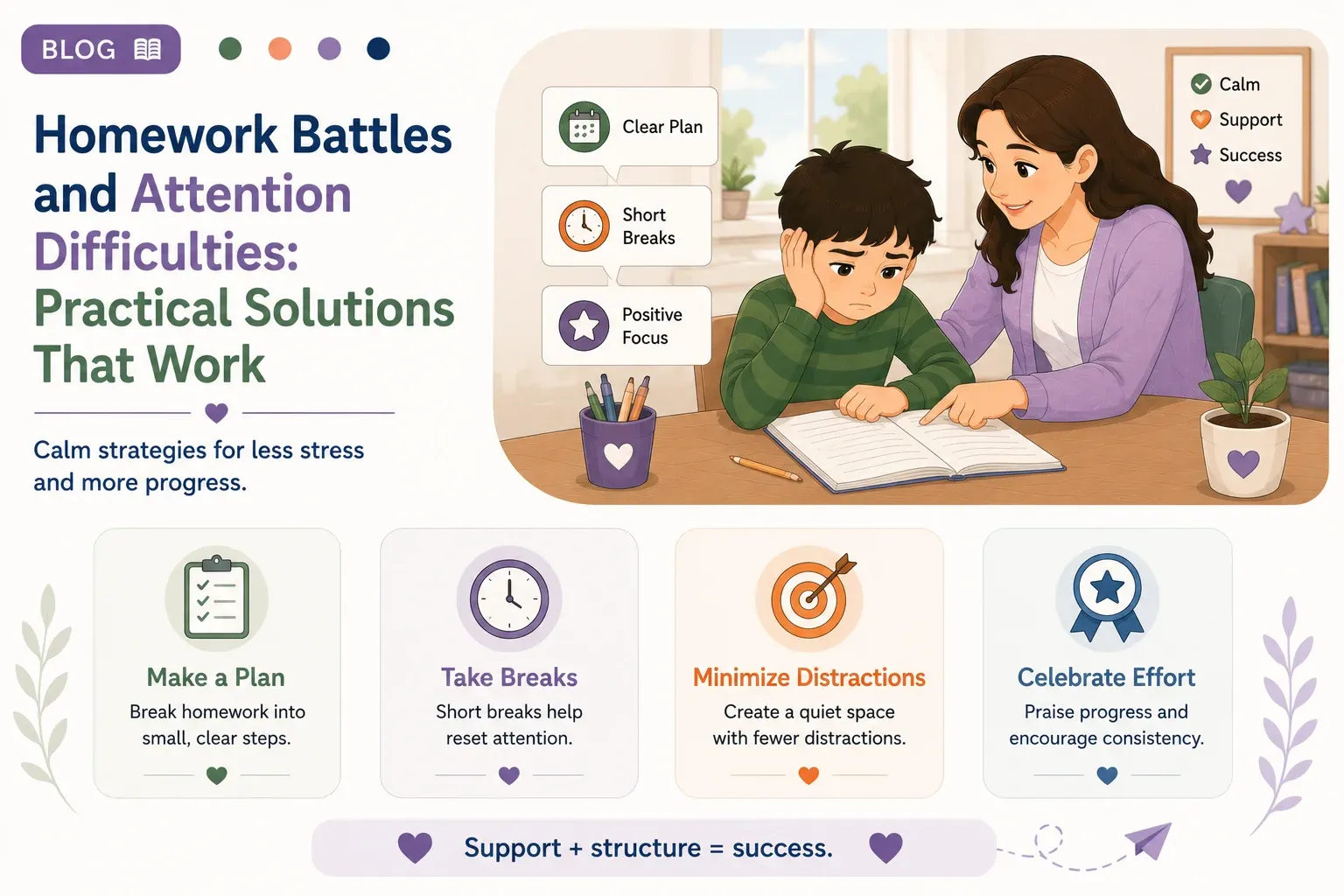 Parent pointing calmly to a math worksheet while a child focuses on the problem