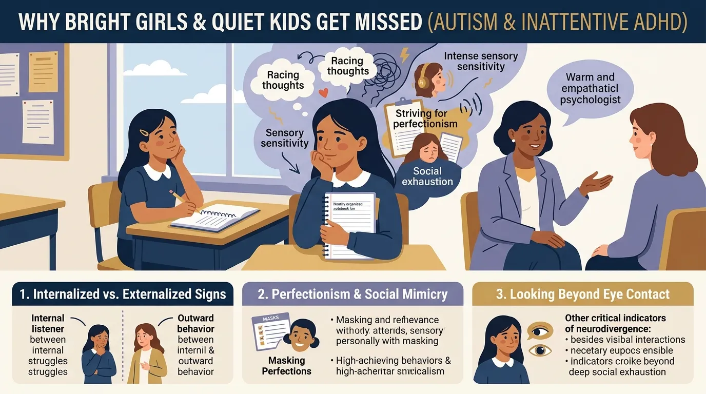 Why bright girls and quiet children get missed for Autism and Inattentive ADHD clinical infographic